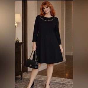 Caroline Long - black jersey dress with bling detail- shift style, long sleeves